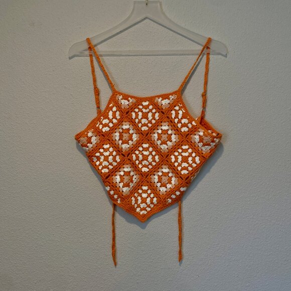 Tangerine Orange Crochet Granny Square Halter Top‎ Size Large - Picture 2 of 4